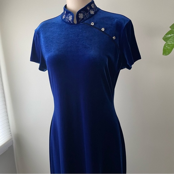 Vintage Vanessa Steven’s Velvet Velour Cheongsam Dress Size Medium - Picture 5 of 12